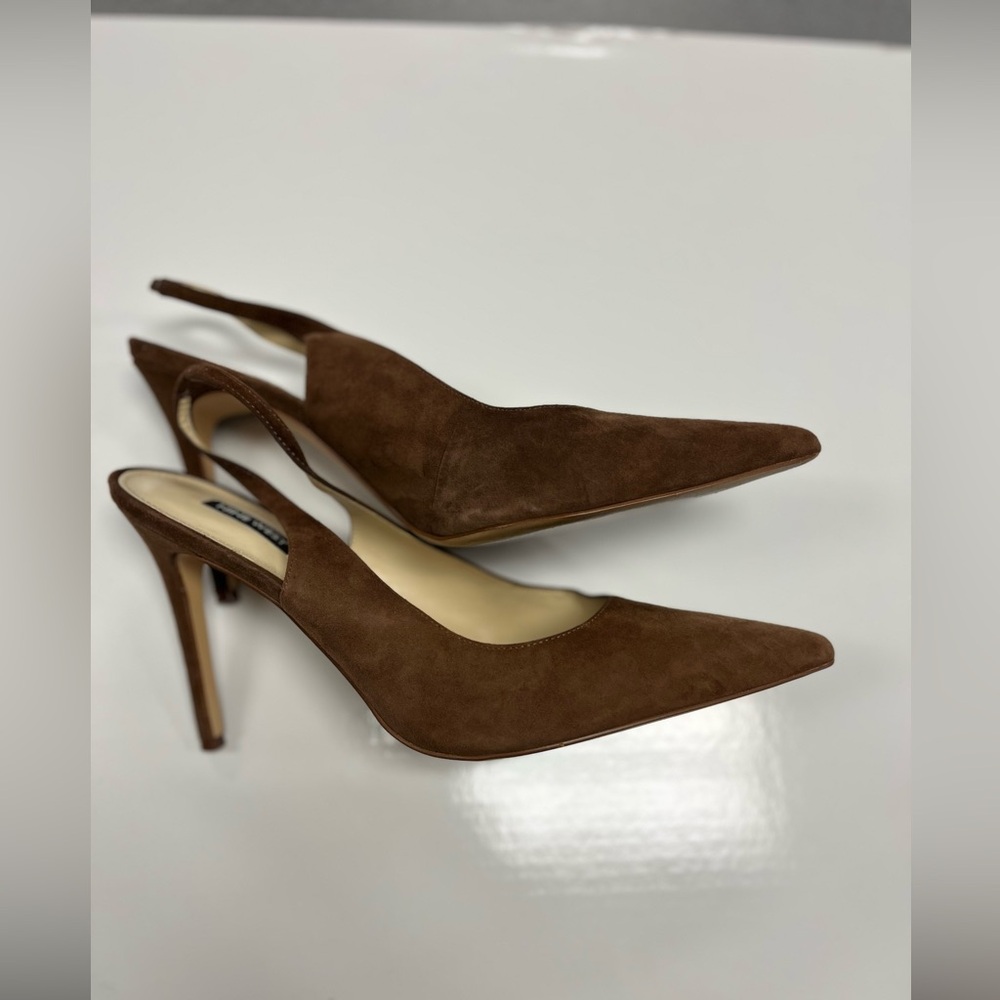 Nine West Feather‎ Pointy Toe Slingback Brown Suede Heels Sz. 12 - Picture 3 of 7